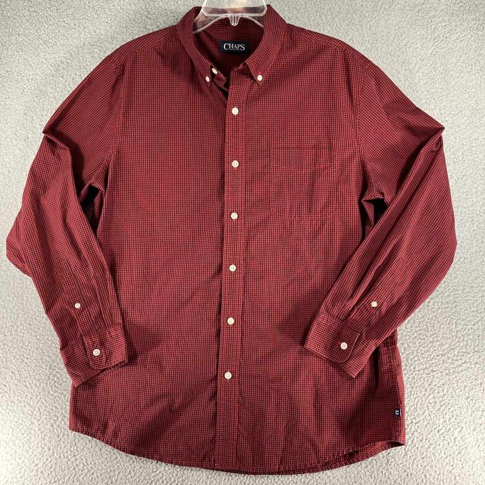 Chaps Button Down Shirt Men's Large Red Blue Check Long Sleeve Preppy Casual